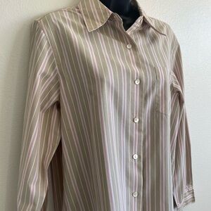 Pendleton Colorado Women’s Button Down Shirt Size 10 Tan/ Pink Striped Cotton